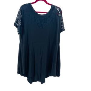 UNBRANDED 2X plus black lace short sleeve boat neck tshirt top NEW b110
